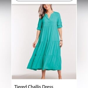 Blair tiered teal maxi dress casual 3/4th sleeve size large vacation